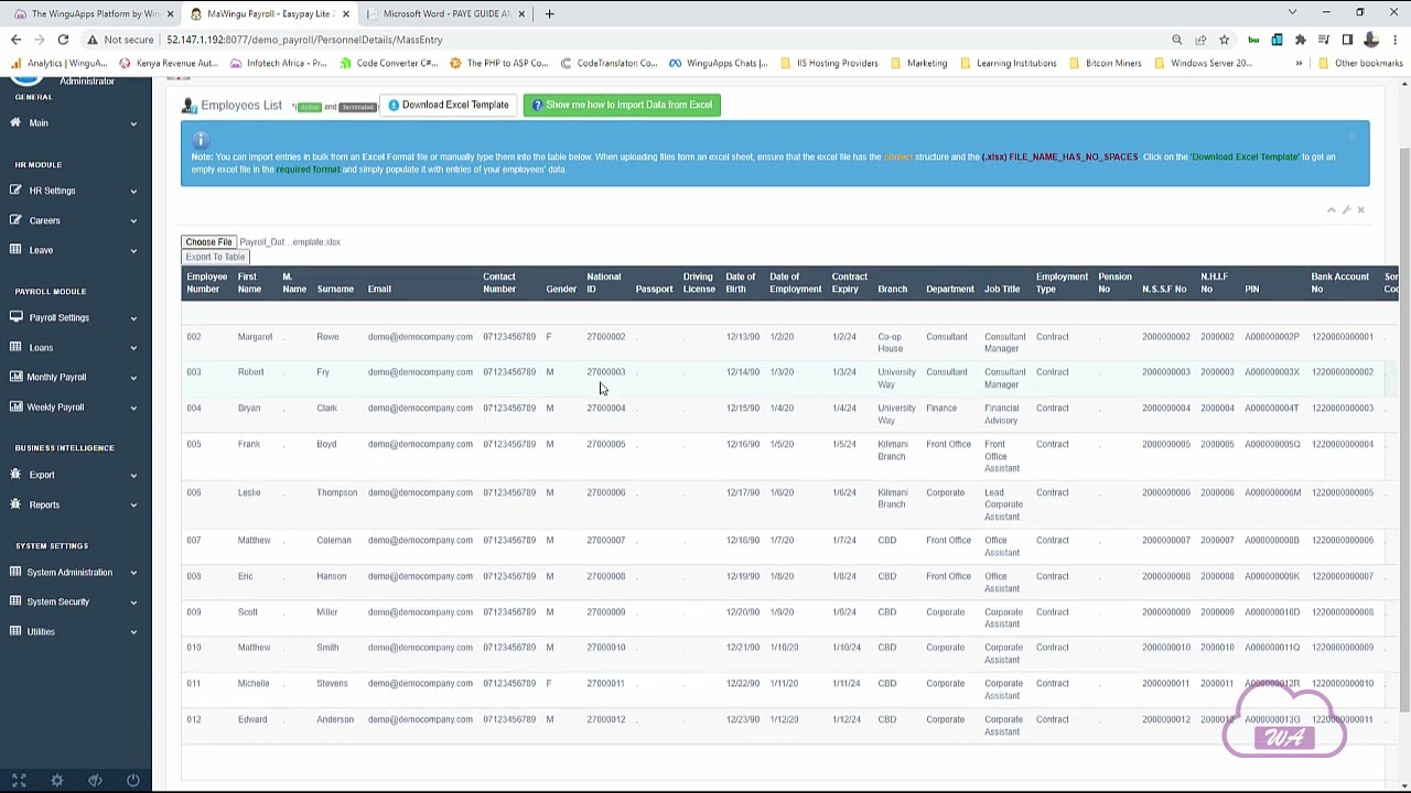 WinguApps Payroll Tutorial - Importing Employees from an Excel File - Employee Onboarding