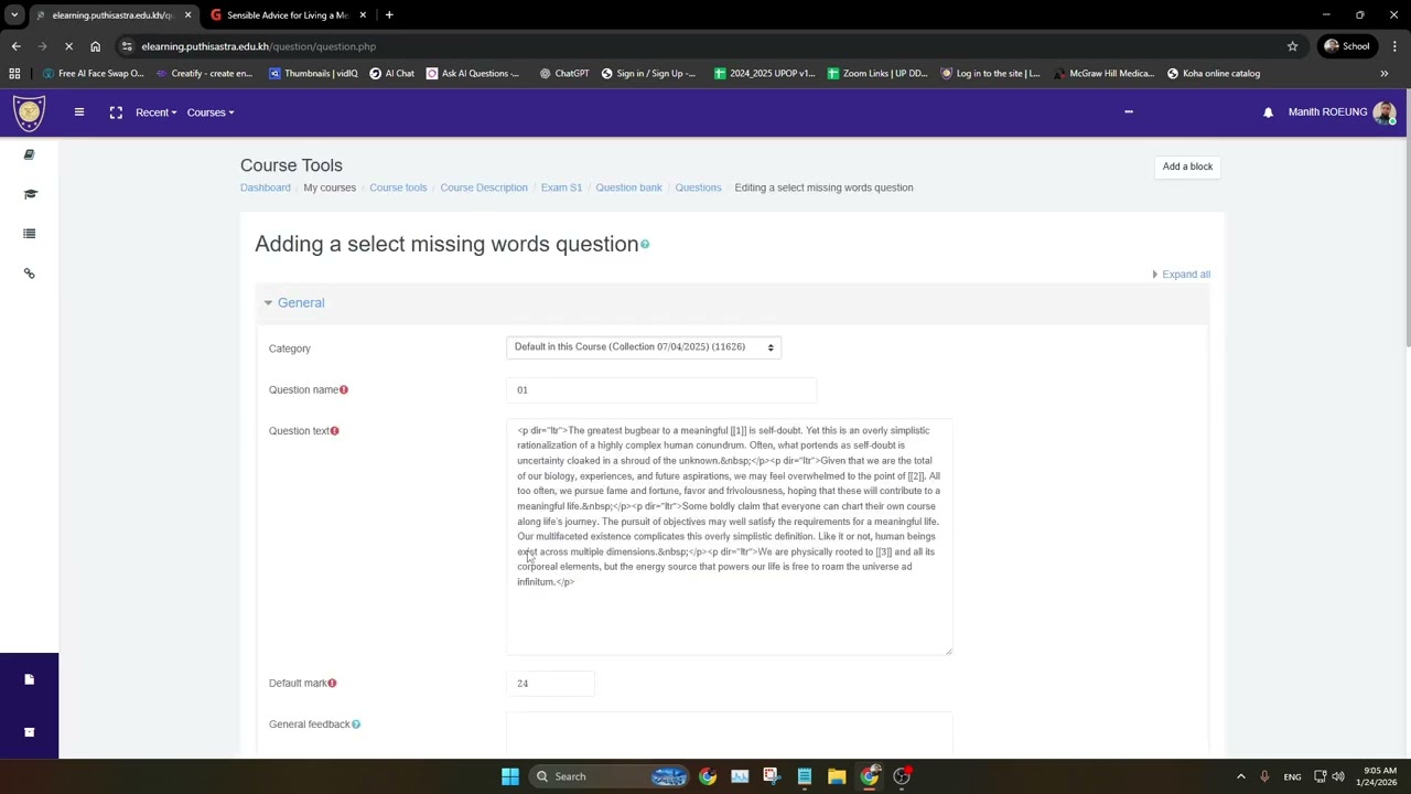How to create missing word on UPOP quiz