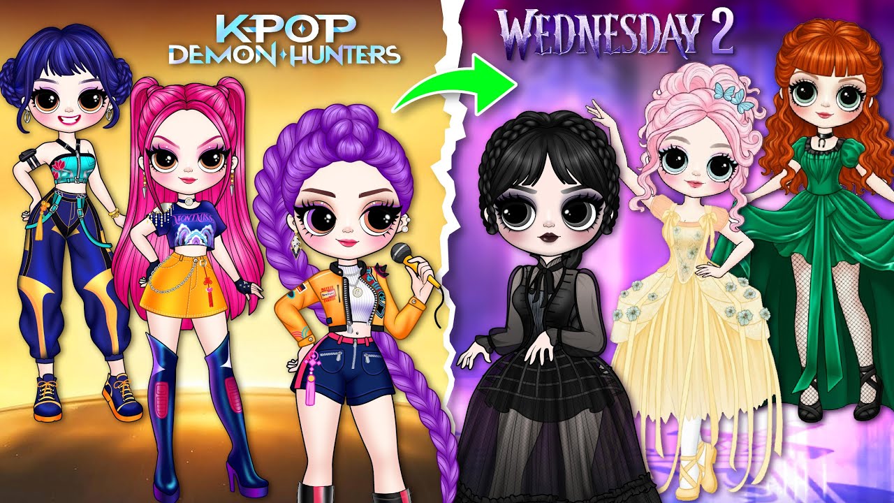K-Pop Demon Hunters Become Enid & Agnes for the Wednesday 2 Dance! | DIY Fashion Paper Dolls