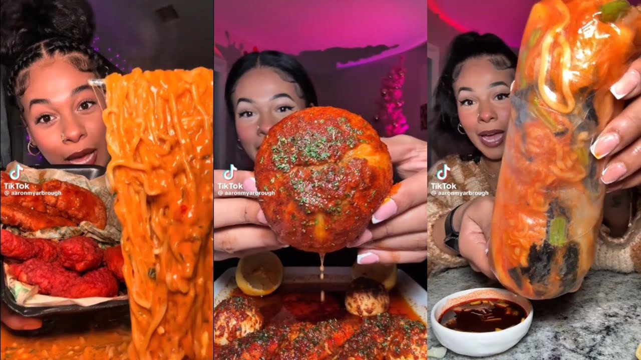 TikTok Mukbang Compilation of @aaronmyarbrough || ctto 💕 (Buldak, Wingstop, Onion Boil, Burrito)