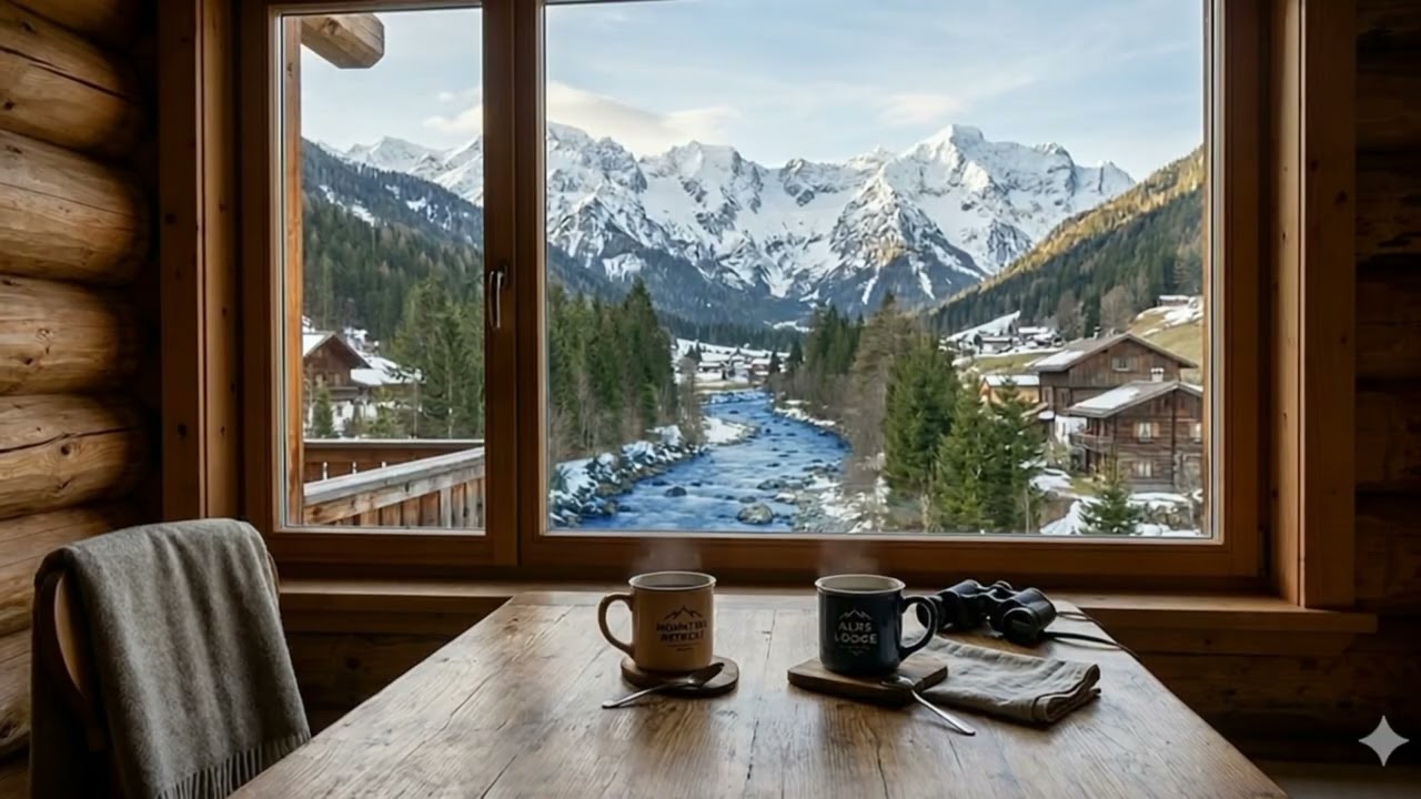 Snowmelt River Jazz ☕ Cozy Alpine Cabin Café Ambience 【読書・勉強・作業の時間と共に】
