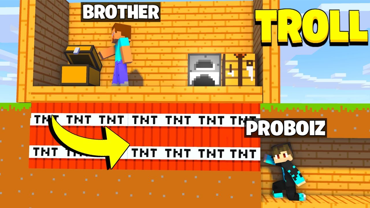 TROLLING MY YOUNGER BROTHER AND GIVING HIM A SURPRISE IN MINECRAFT