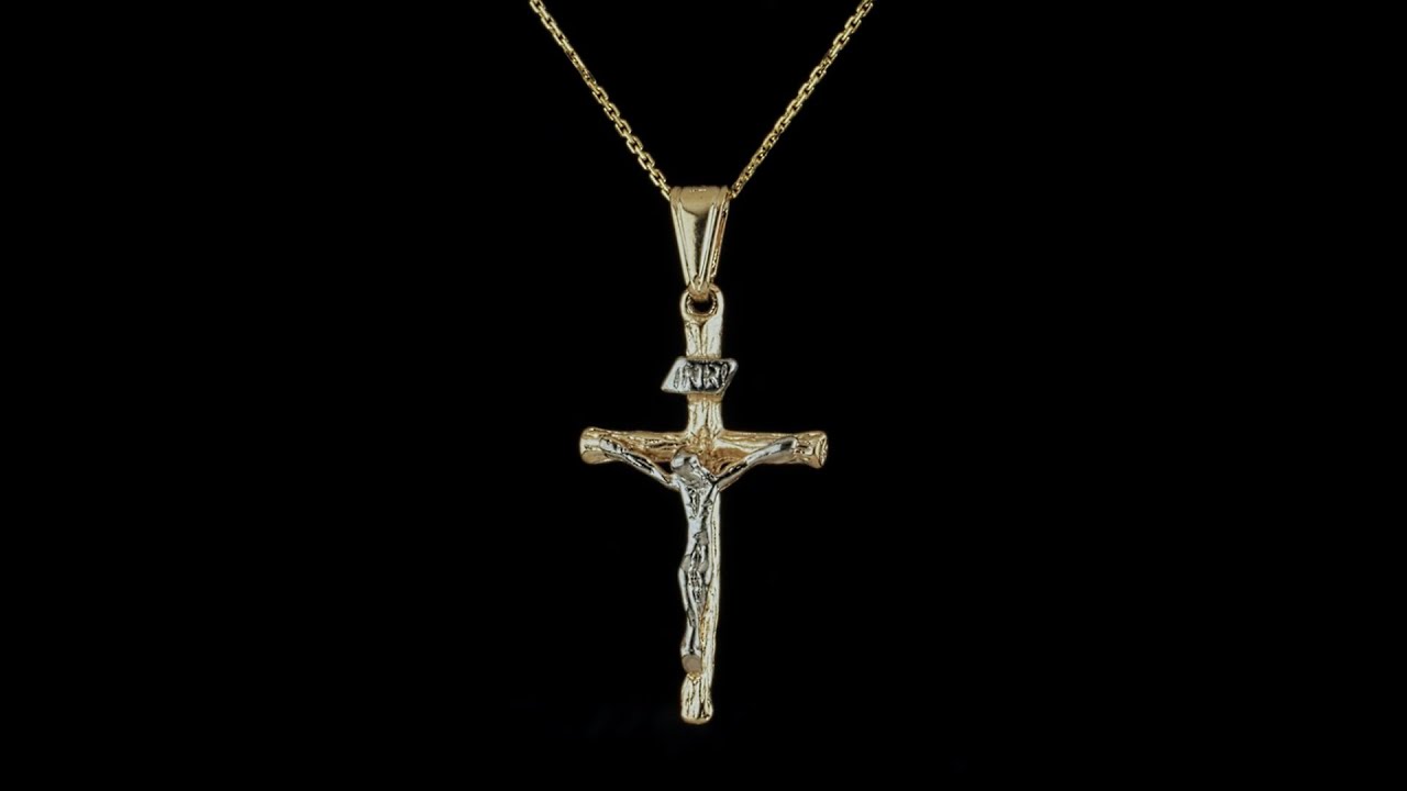 Christian Religious Jesus Crucifix Cross Pendant Necklace Two Tone