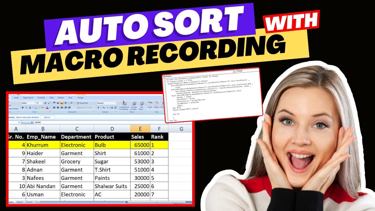 Auto Sort With Macro Recording | MS Excel Tutorial | Mazhar Emmanuel