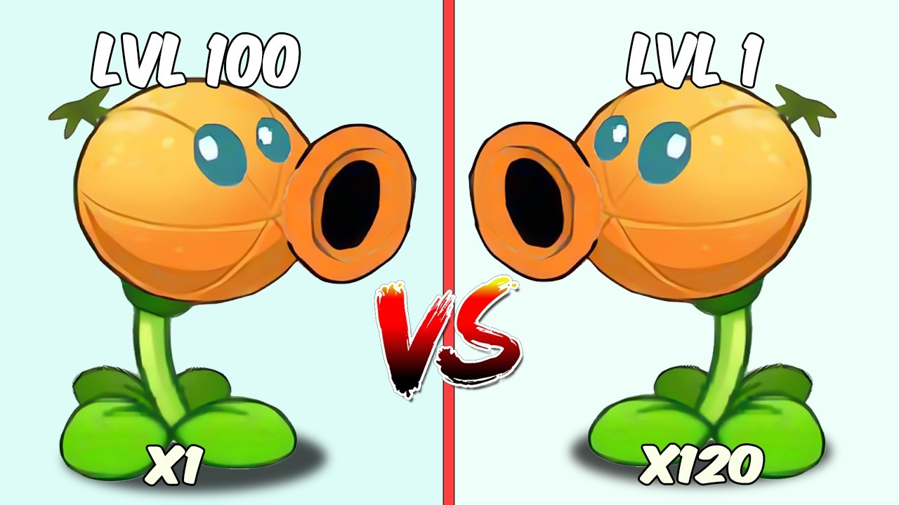 PvZ 2 - All Peashooter Plants Level 1 x120 Vs 1 Plant Level 100 Vs Holohead Zombie Level 10