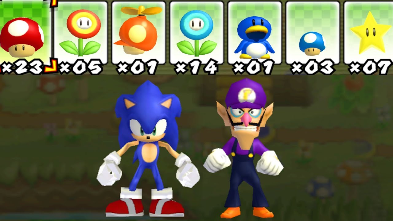 What happens when Sonic and Waluigi uses Mario's Power-Ups? 2 Player Co-Op