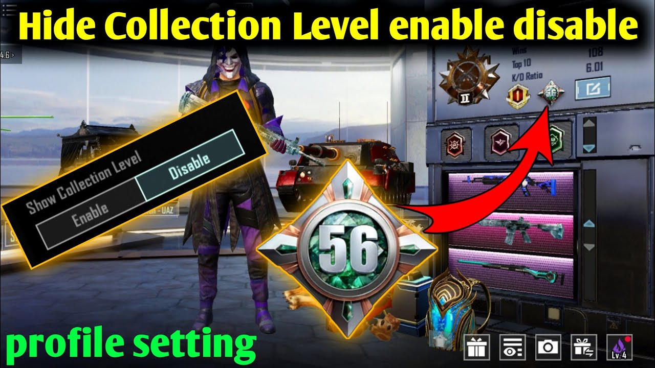 How To Hide Collection Level enable disable Profile In Bgmi/pubg View Collection Level Hide Setting