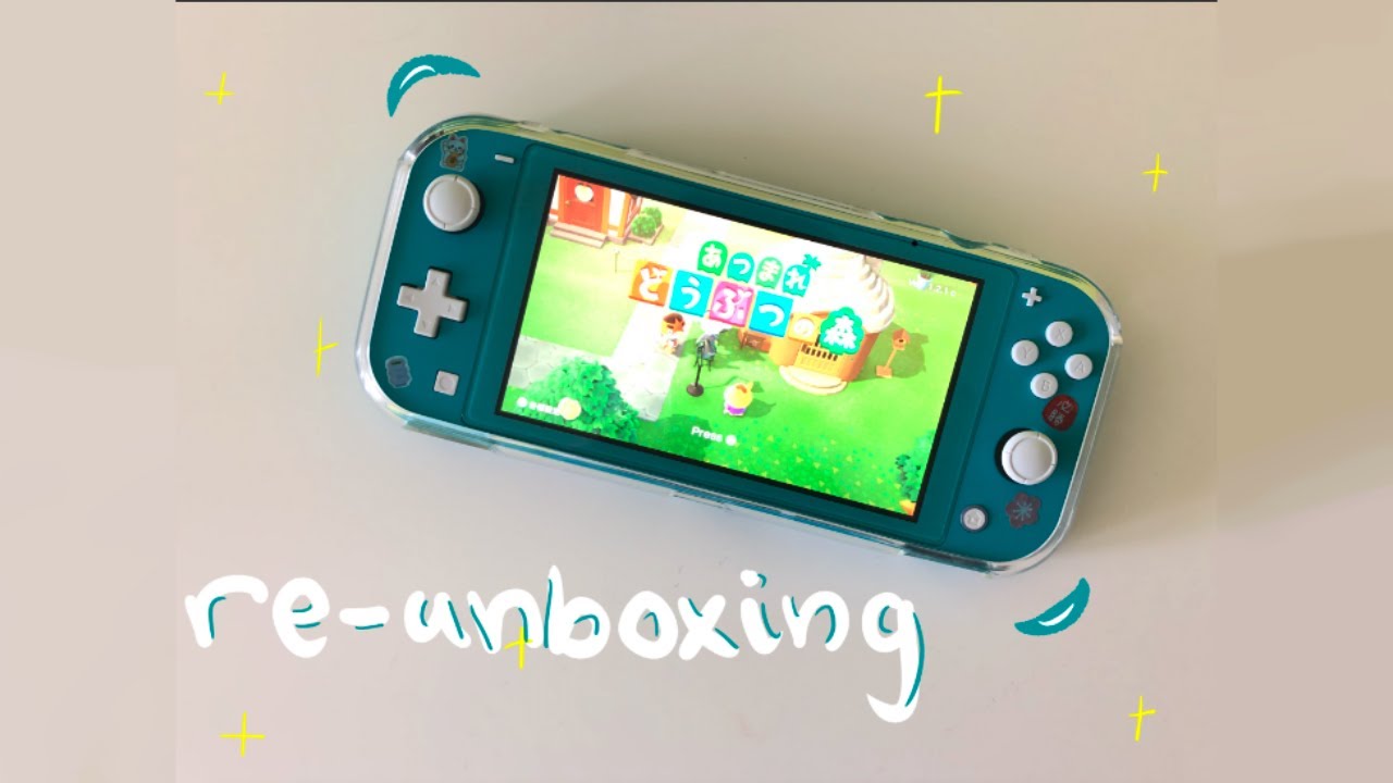 turquoise nintendo switch lite re unboxing and decoration 🦋+ animal crossing 🍒 あつ森