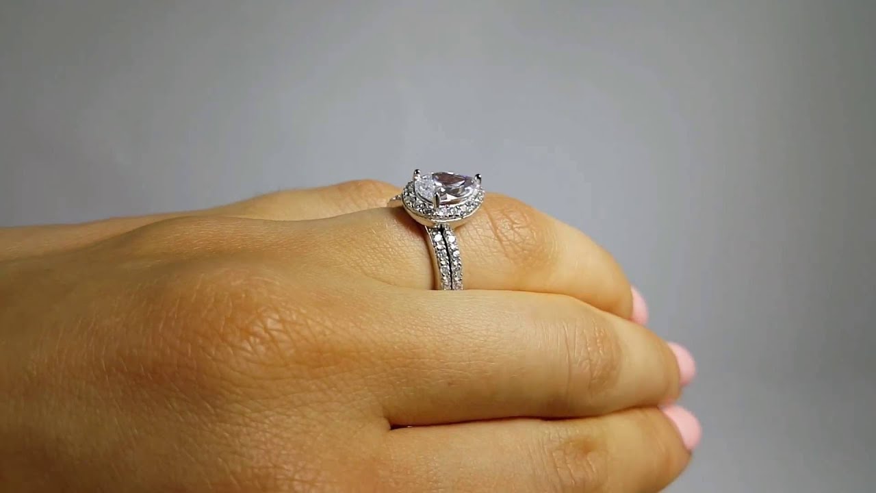 Sterling Silver Pear Engagement Ring Set SBGR00530