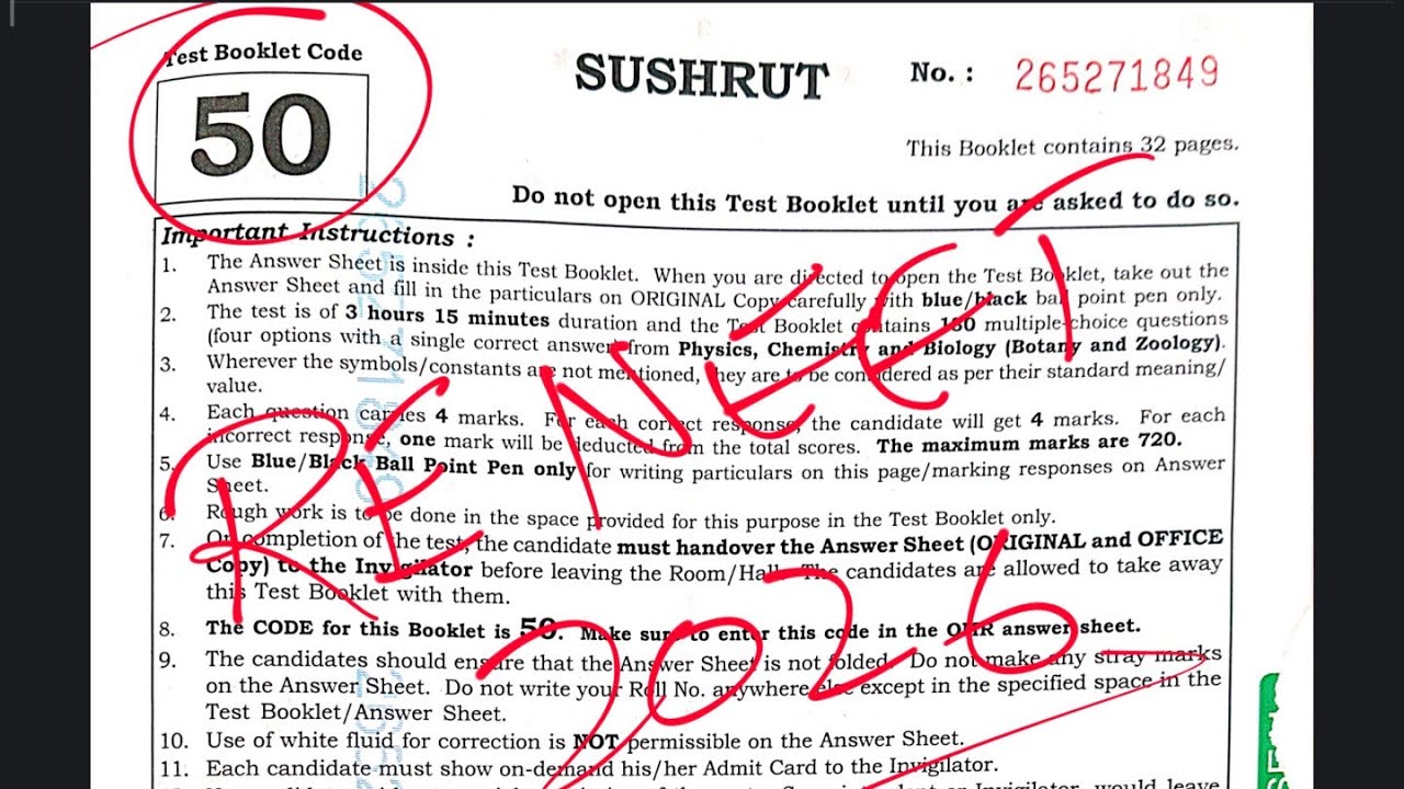 RE NEET 2026 paper Code 50 Answer key with Question Paper #reneet2026 #neetanswerkey