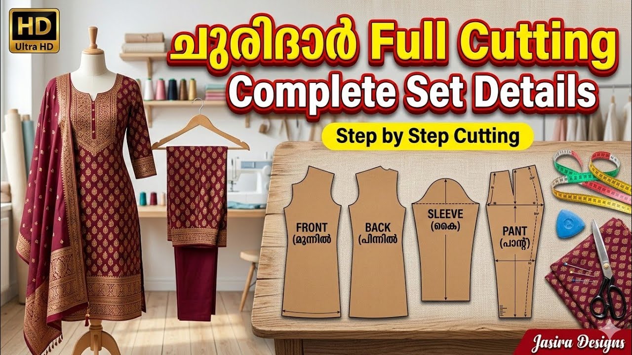 ഒരേ വീഡിയോയിൽ ചുരിദാർ Full Cutting & Stitching Guide
