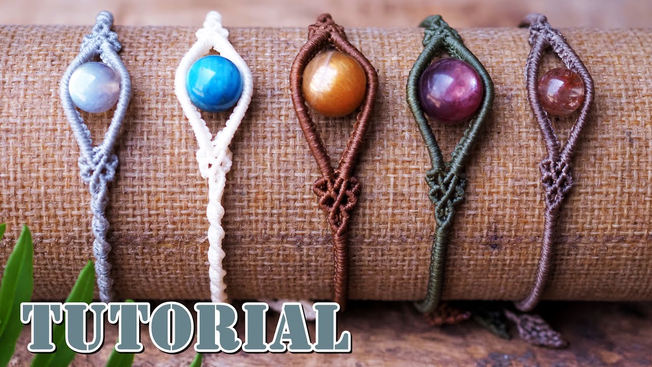 Macrame bracelet knots tutorial with stone,Hnadmade stone bead waxed thread