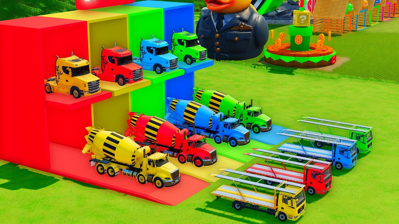 Garage with Colors - ALL MIXER TRUCK WITH DOUBLE FLATBED TRAILER TRUCK, VOLVO, MERCEDES, TATRA