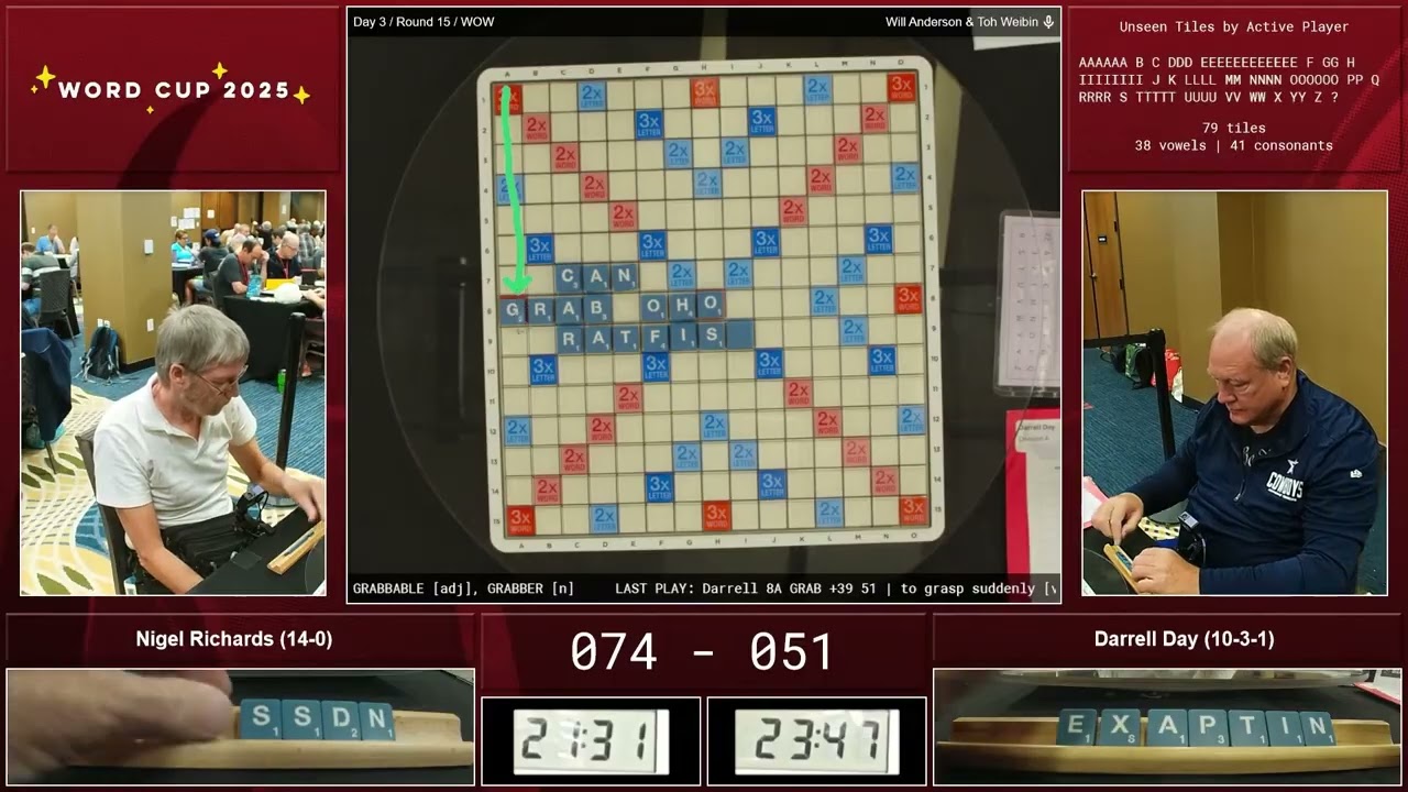 Word Cup 2025 - Game 15 - Nigel Richards vs. Darrell Day (WOW)