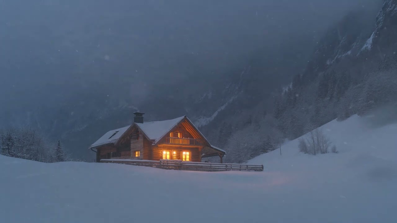 Winter Night with Heavy Snowfall | Distant Howling Wind Sounds | Nature Sounds to Sleep & Study