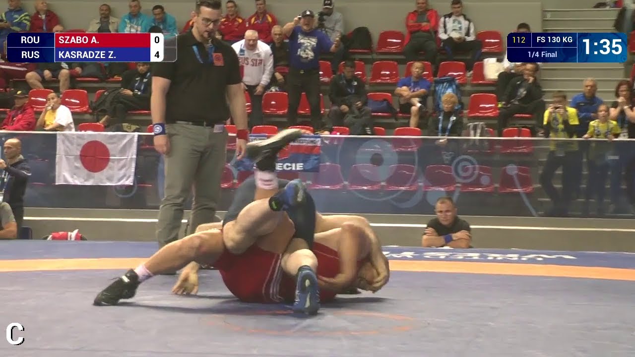 1/4 FS - 130 kg: Z. KASRADZE (RUS) df. A. SZABO (ROU) by withdrawal, 8-0