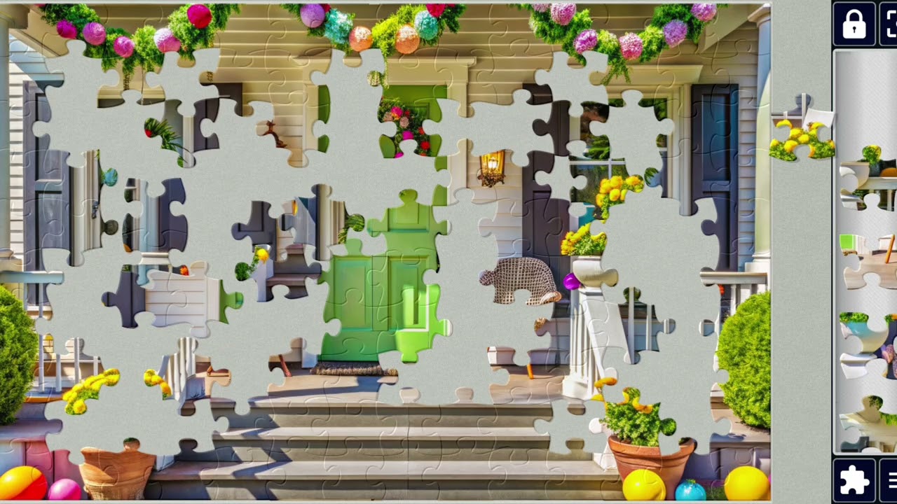 Outside Easter decoration ideas Spring front porch decor🌈🥚✨️//jigsaw puzzles Craft🧩//puzzlesArt🧩🧩//