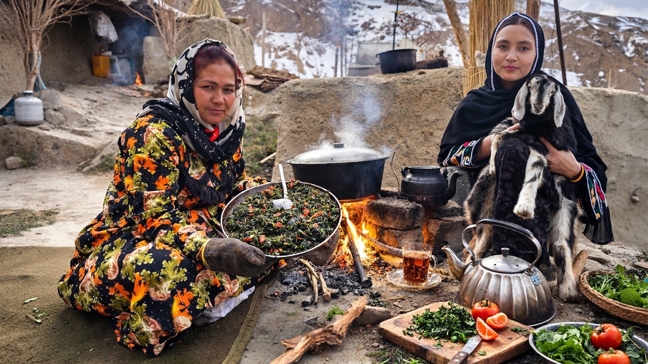 Traditional Afghan Spinach Recipe | Village life in Bamyan