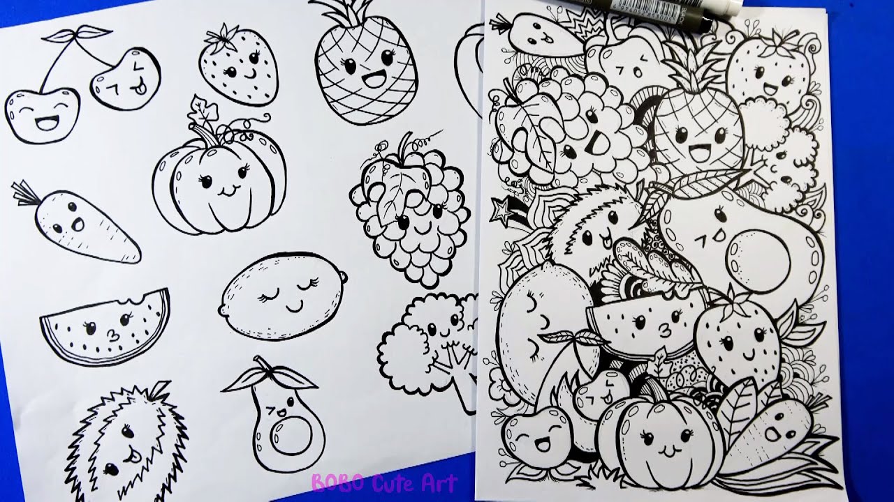 Doodle for Beginners | Cute Vegetable Fruit Drawing | Doodle Art