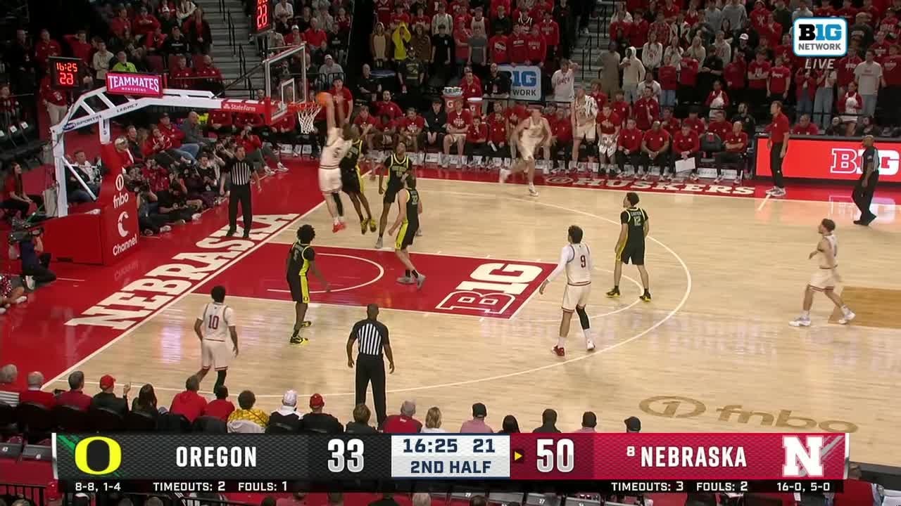 Braden Frager Drive & SLAM vs. Oregon | Nebraska Basketball