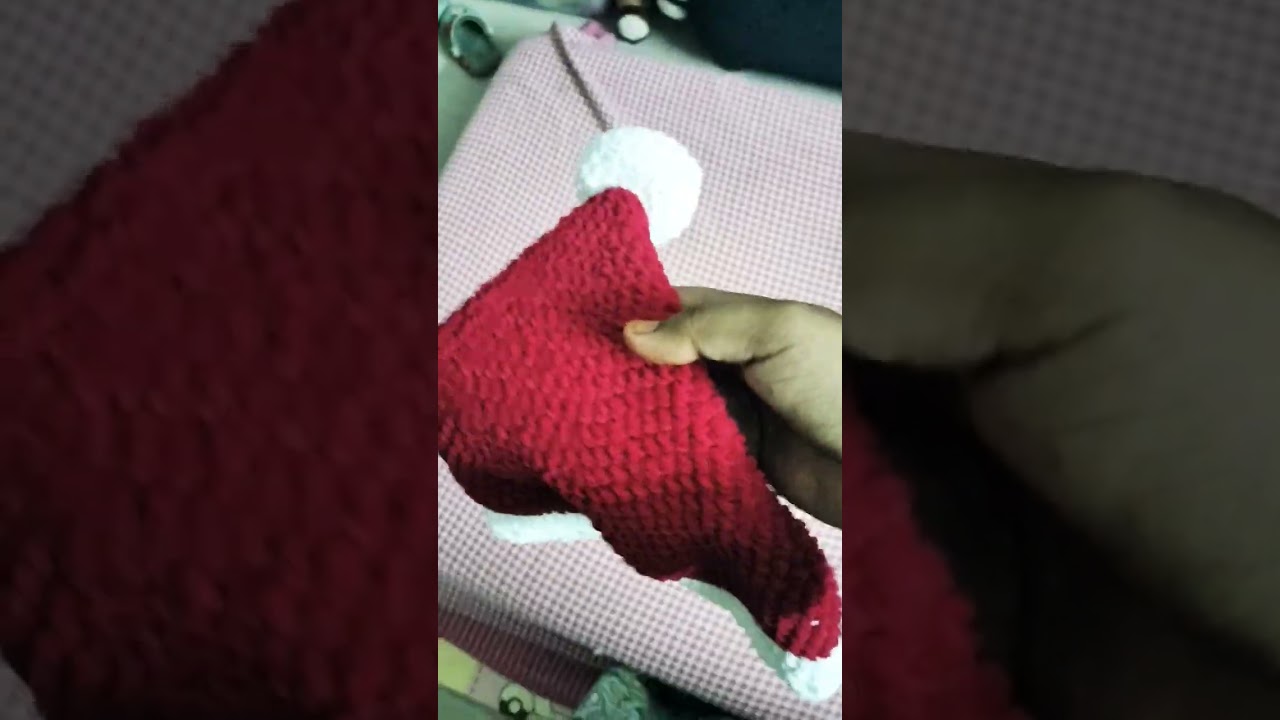 🎅✨ Handmade with chunky red yarn, fluffy white pom, and jingle-bell vibes