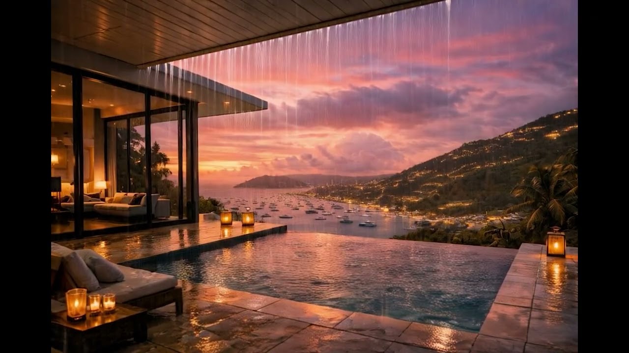 St. Thomas Harbor Rain 🌧️ | Luxury Caribbean Villa Ambience for Sleep