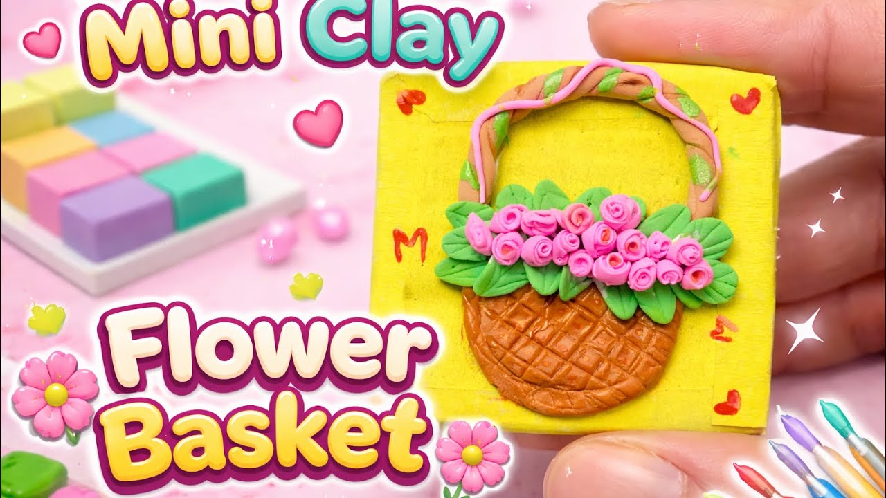  Mini clay flower basket making । Cute handmade craft💐