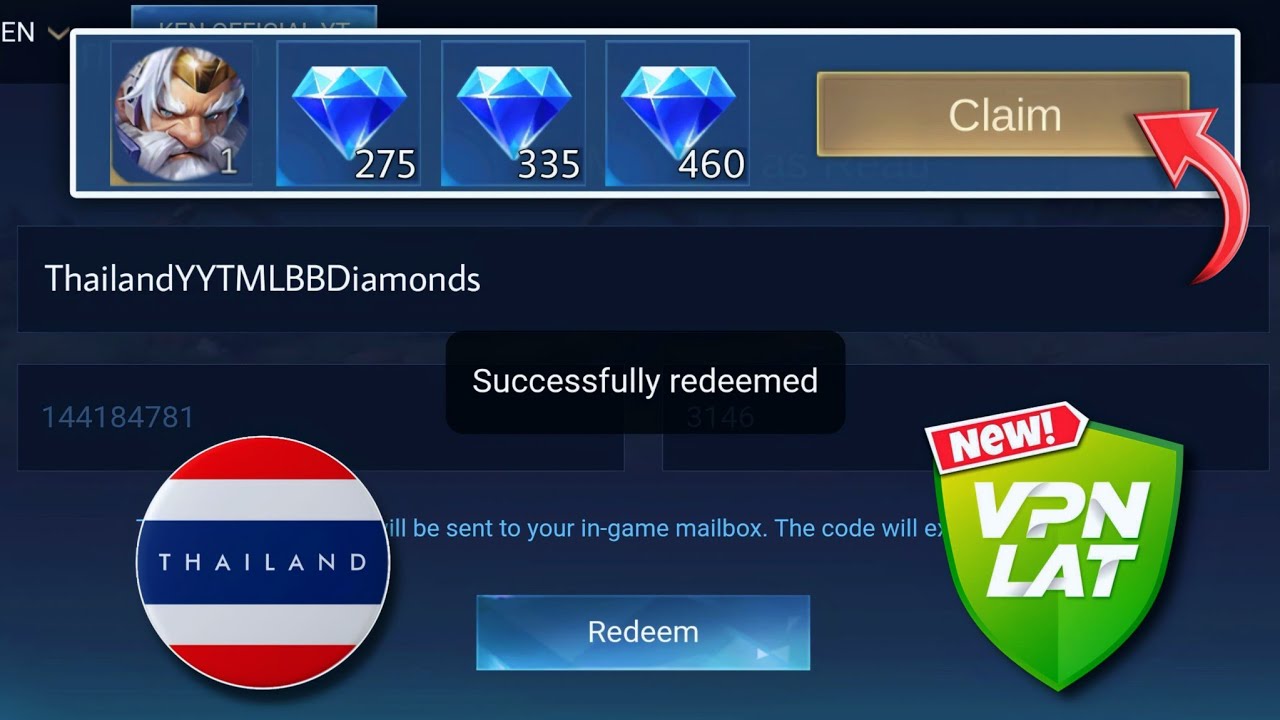 CLAIM FREE DIAMONDS REDEEM CODES USING VPN THAILAND SERVER | MLBB NEW REDEMPTION CODES