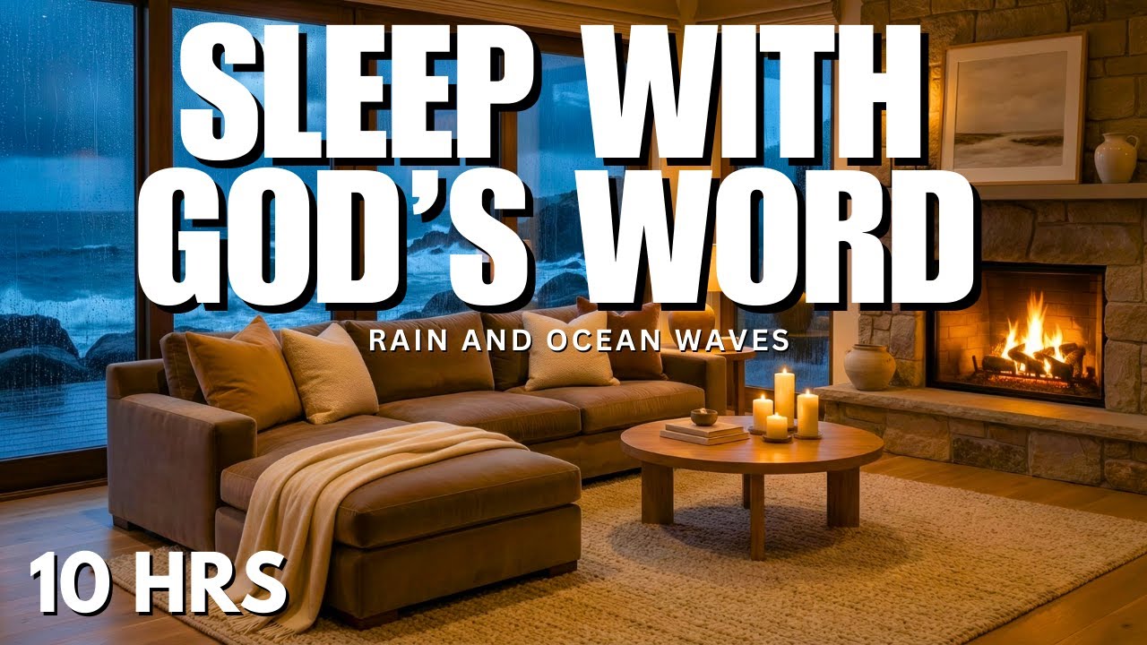 Bible Verses for Peaceful Sleep with Rain & Ocean Waves | God’s Word All Night (10 Hours)