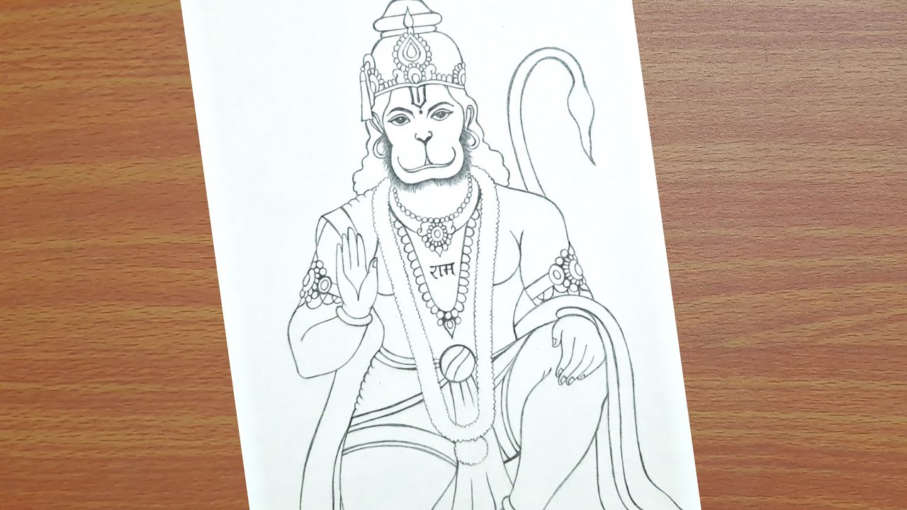Simple Drawing of Lord Hanuman | Lord Hanuman Full Figure Drawing | Bajarang bali Drawing