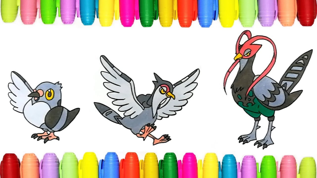 Pokemon coloring pages for kids - Pidove, Tranquill and Unfezant