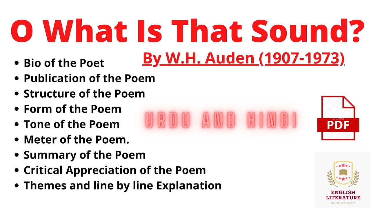 O What Is That Sound By W.H. Auden in Urdu and Hindi, Summary,Critical Analysis,Themes,Structure,PDF
