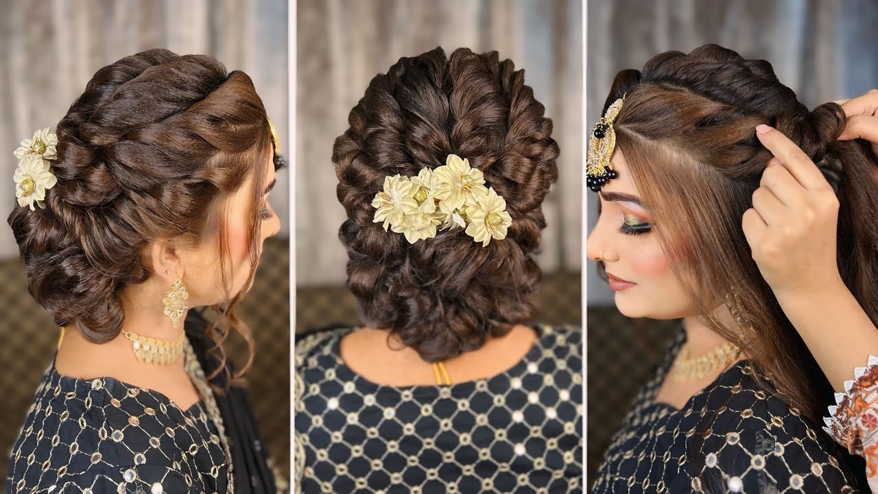 Messy bun hairstyle for wedding | party bun hairstyle for long hair | easy stylish bun hairstyle |