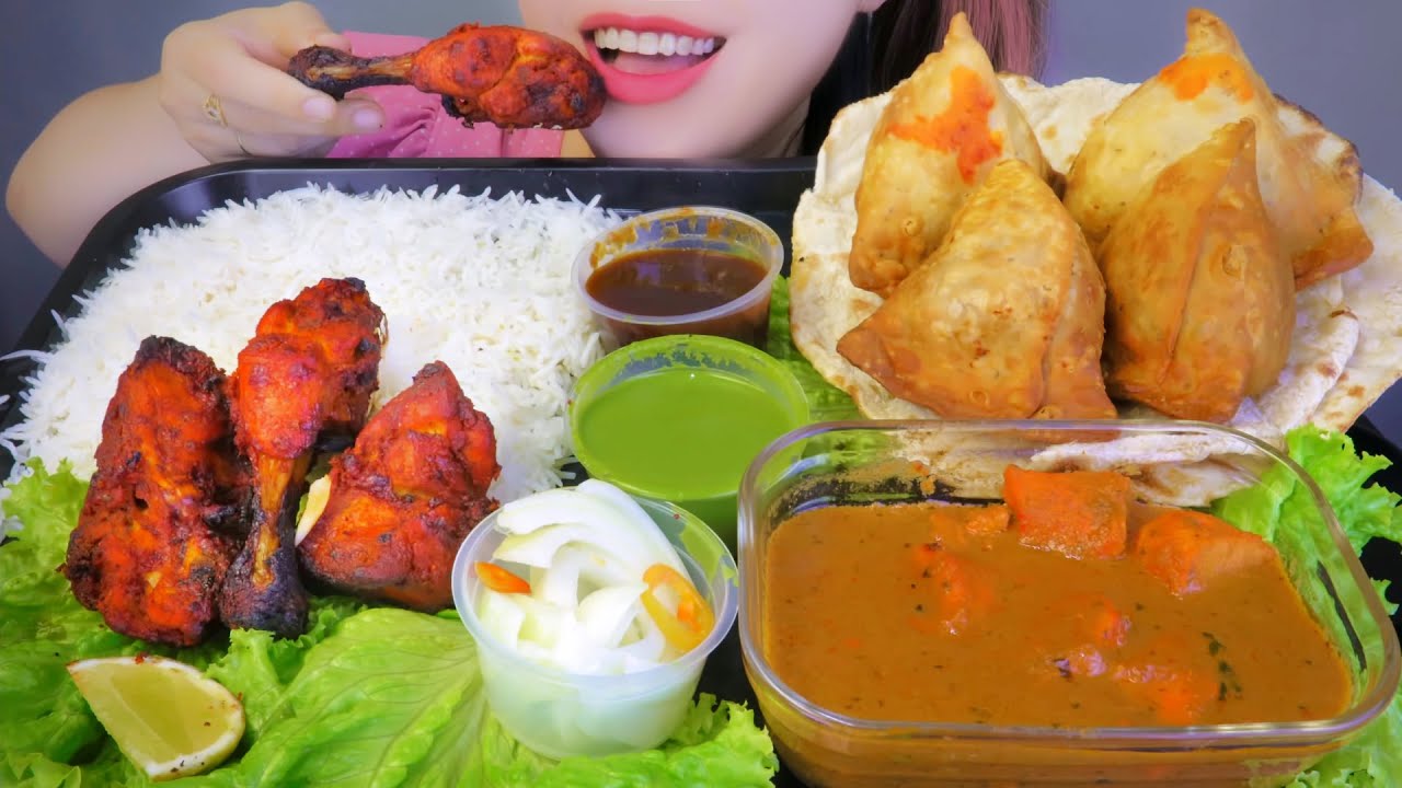 ASMR EATING SAMOSA CAKE, CHICKEN TANDOORI & NAAN CAKES, CHICKEN CURRY EATING SOUNDS | LINH-ASMR