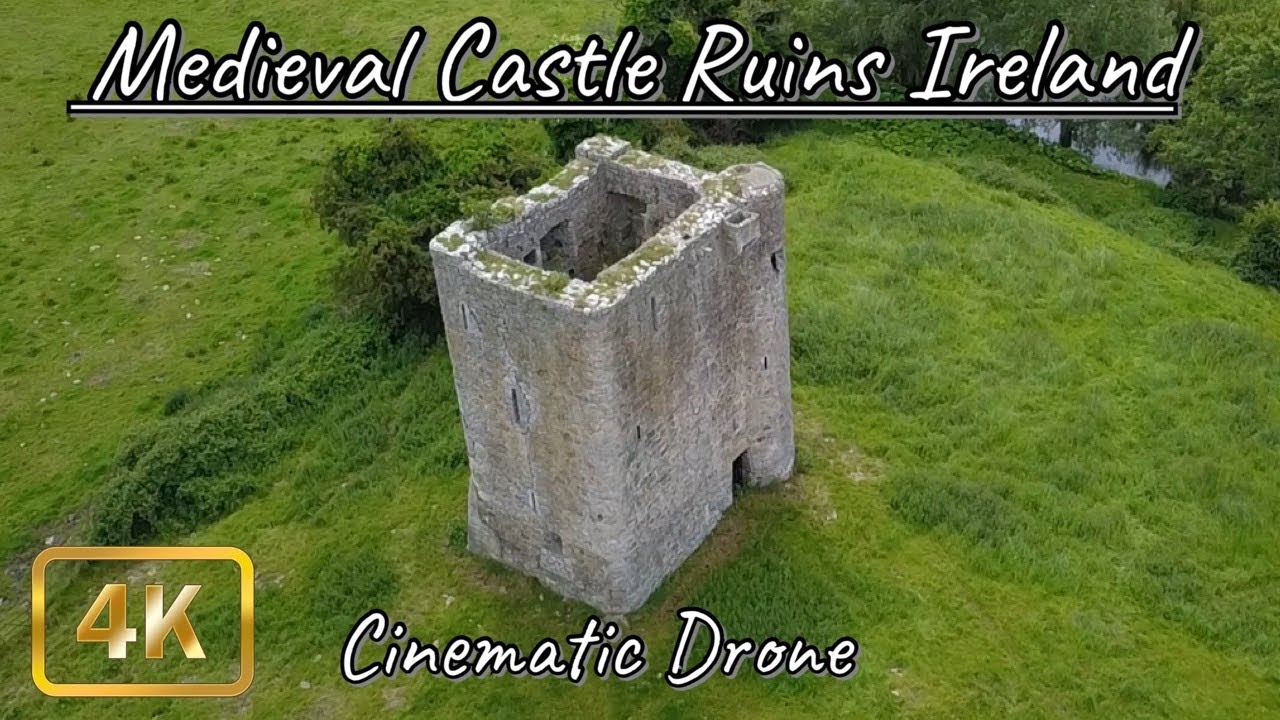 Medieval Castle Ruins in Ireland Drone Footage 4K