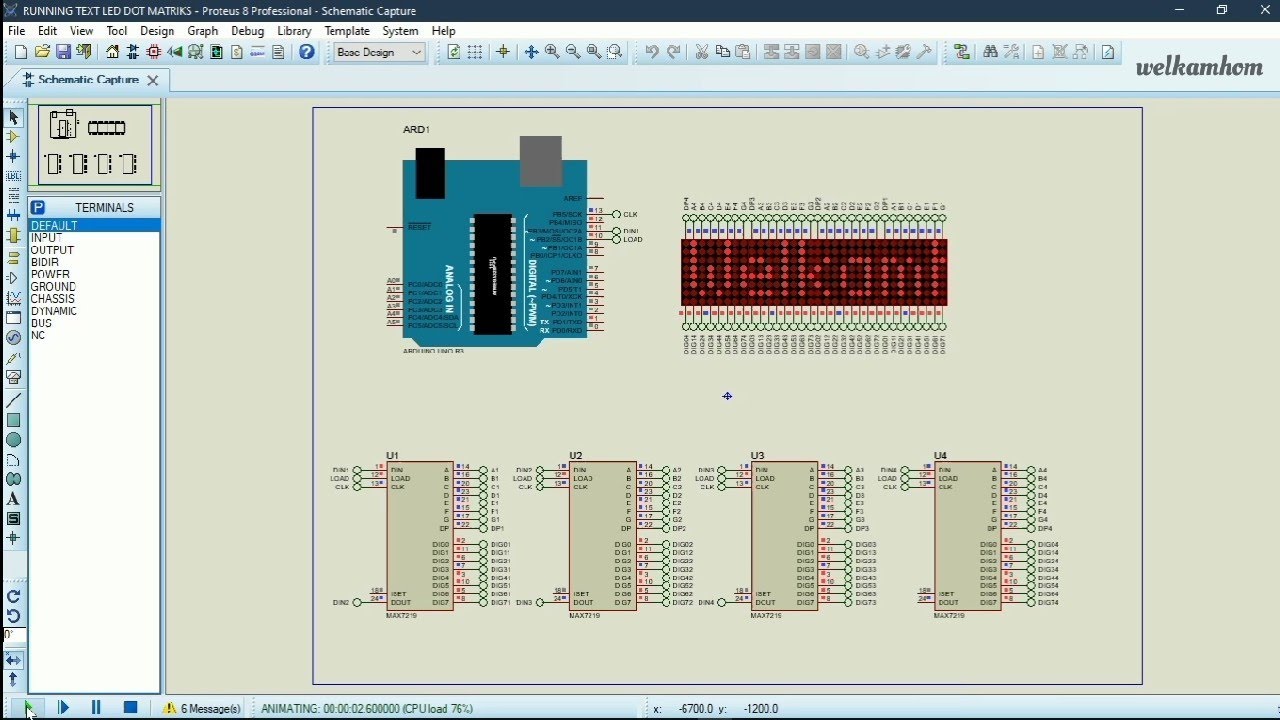 SIMULASI PROTEUS - RUNNING TEXT LED DOT MATRIX