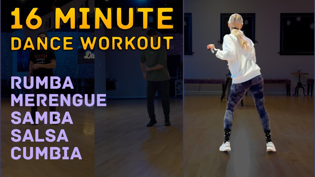 16 Minute Follow Along Dance Workout Back View - Merengue, Cumbia, Salsa, Samba, American Rumba