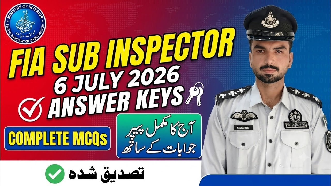 Today FIA Sub Inspector paper 2026 | 6 july | Answer Keys | Fia sub Inspector bps 14 | mcqs |