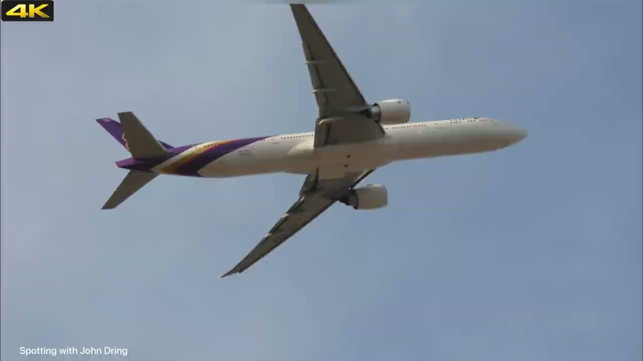 Thai Airways Boeing 777-300 go around at Heathrow amazing noise.