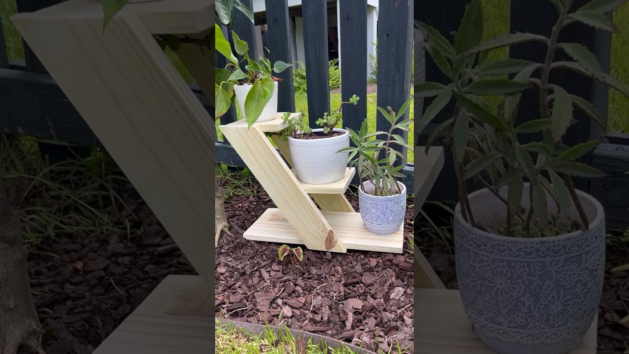 Here&rsquo;s a #DIY angled three tiered #plantstand I made today with some #scrapwood from my last project