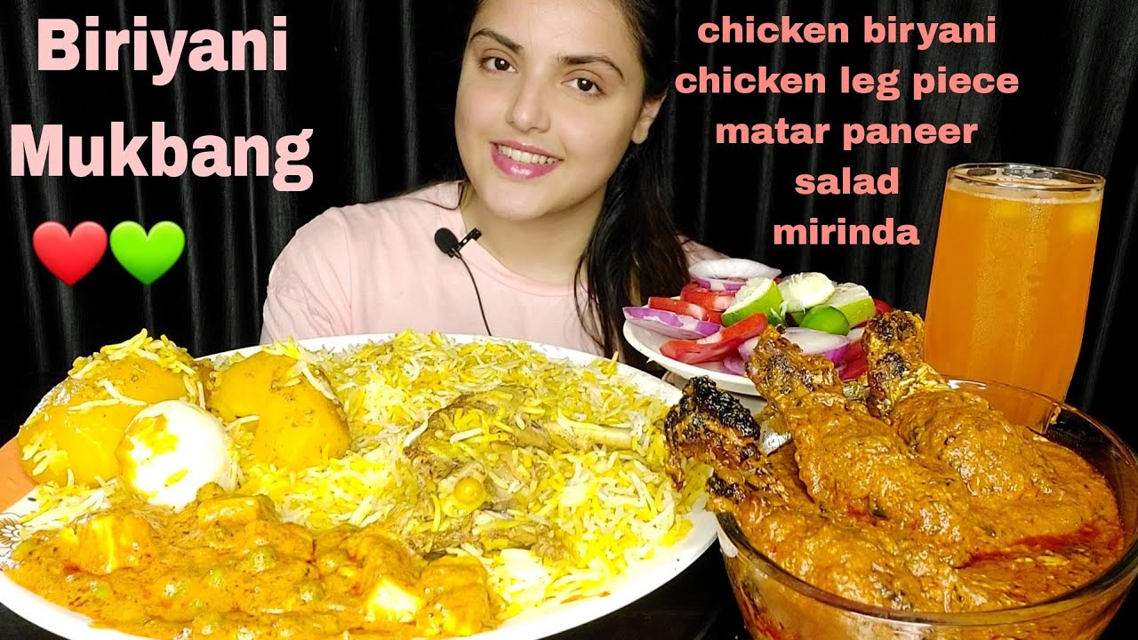 Eating Chicken Dum Biryani With Spicy Chicken Leg Piece,Big Bites,Matar Paneer,Messy Eating,Mukbang