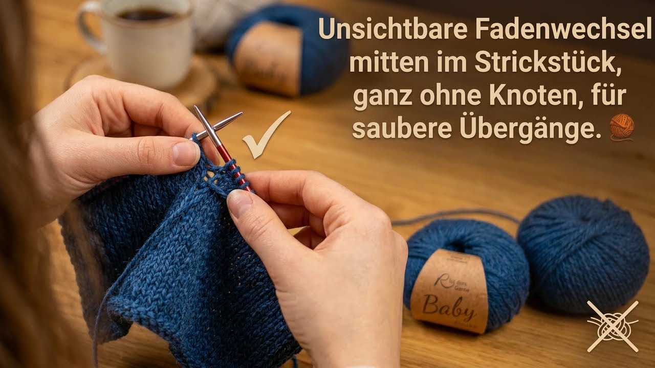 Unsichtbare Fadenwechsel mitten im Strickstück, ganz ohne Knoten, für saubere Übergänge. 🧶#stricken 