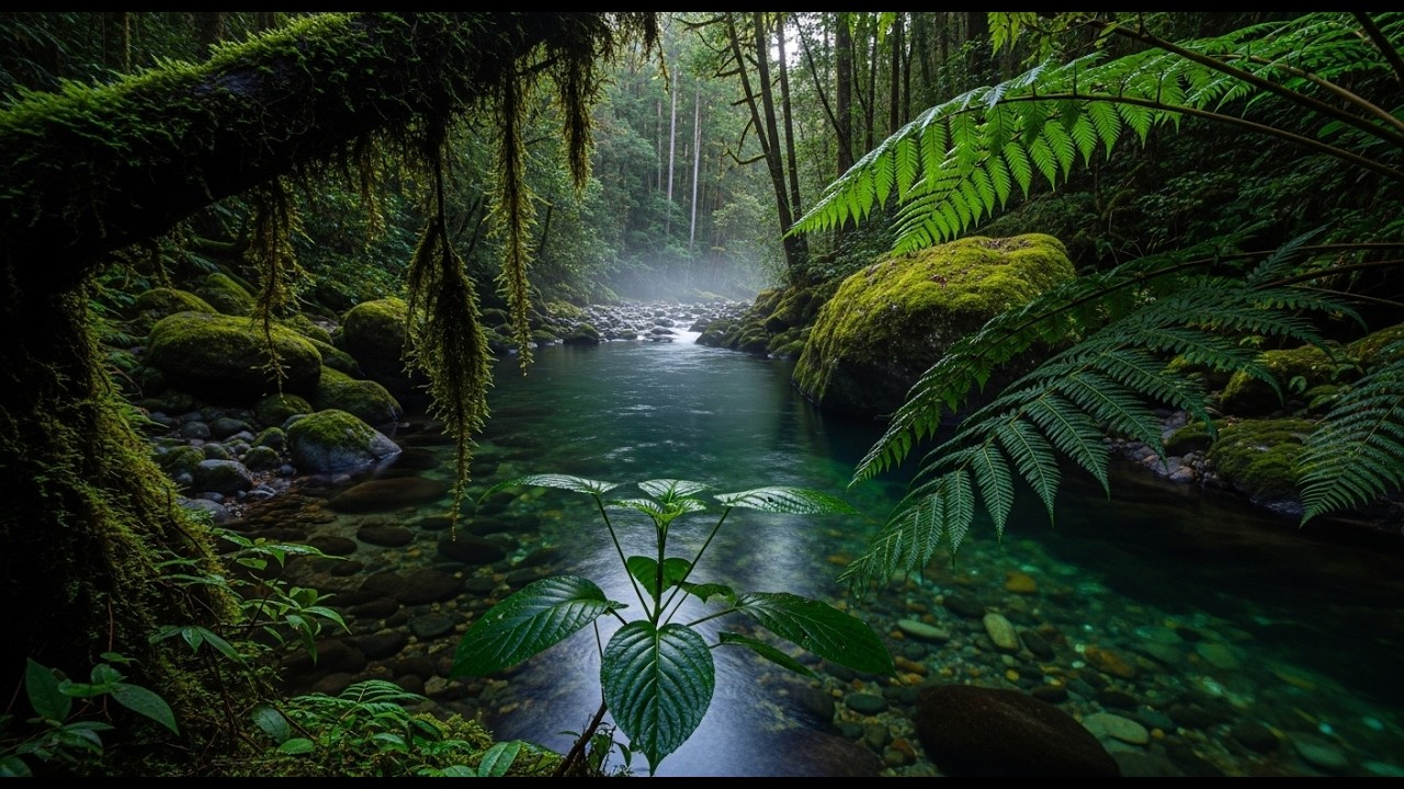 Calming Forest Ambience & piano  Beautiful Stream Sounds for Deep Sleep, Study Focus, Medicine