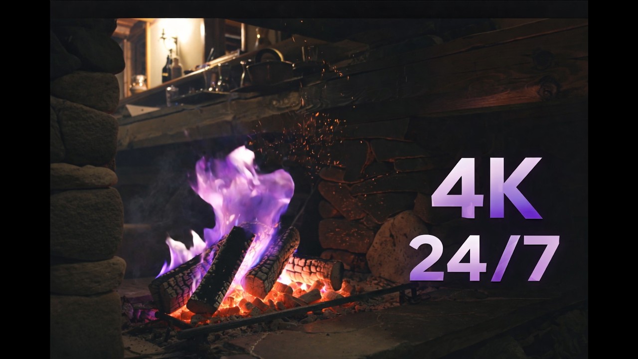 Purple Flame Fireplace 🔥💜 Relaxing Crackling Fire Ambience for Sleep & Focus (Live)