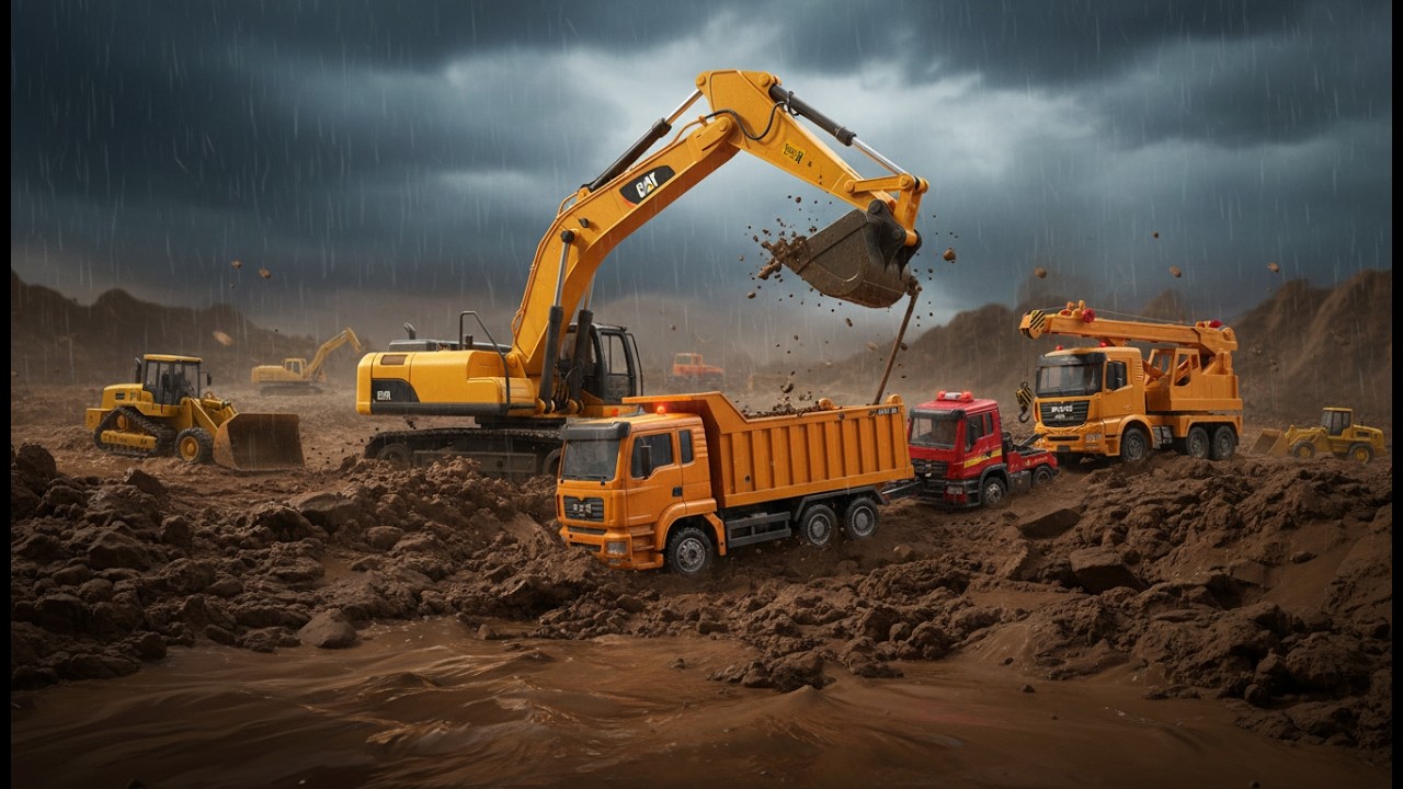 Dump Truck Stuck in Mud! Heroic Excavator , Car for Kids to the Rescue