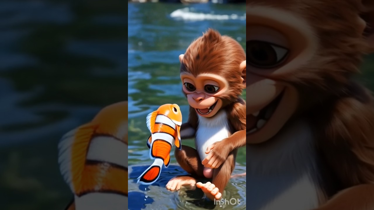बंदर और‌ मछली 😍🥰 sort cartoon monkey and fish 