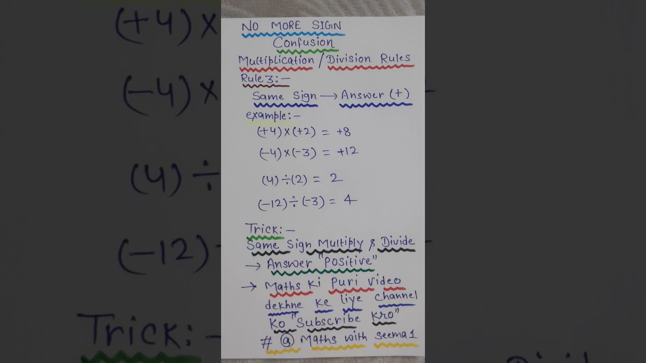 Same Sign Rule Explained |🔥 Multiplication & Division of Integers | Maths with Seema✍️🏆