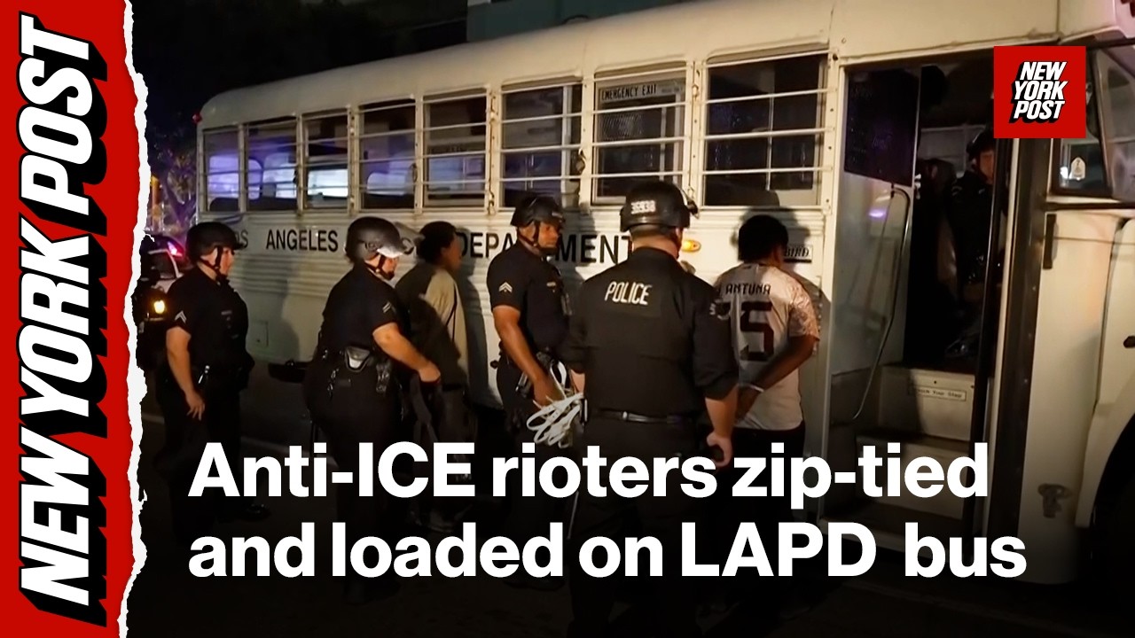 Anti-ICE rioters zip-tied and loaded on LAPD bus