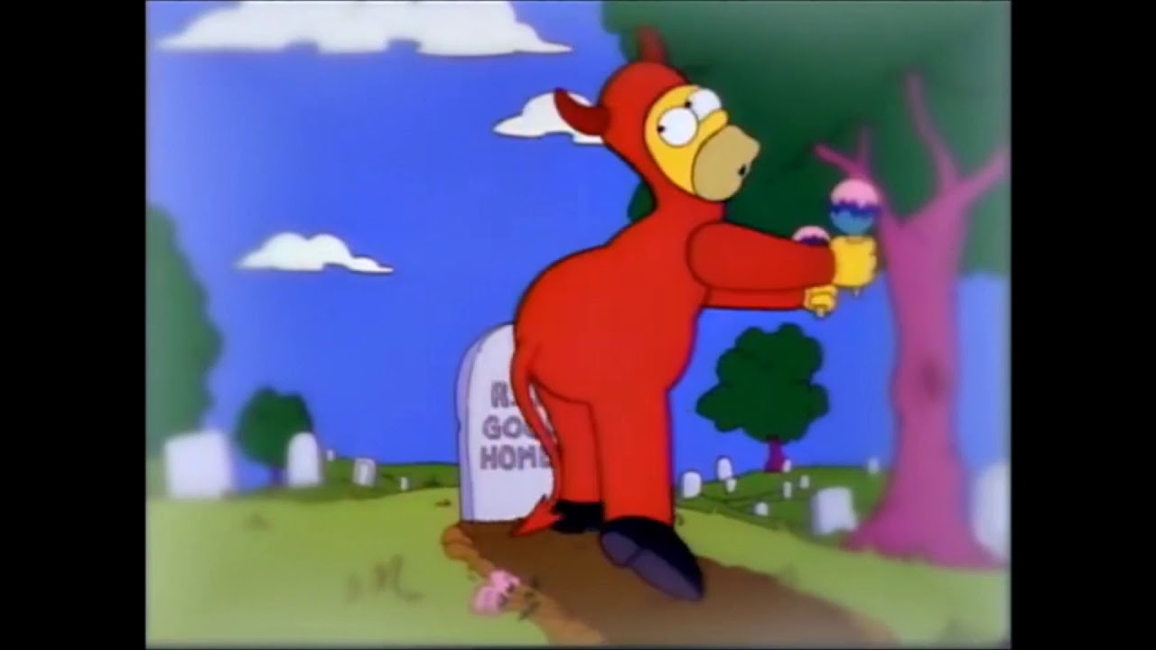 Evil Homer dancing on Good Homer's grave  - Simpsons