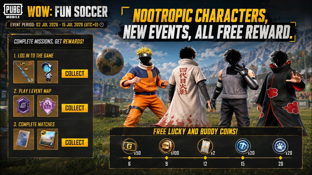 Free Upgrade Gun Skin And Naruto Free Characters | Free Lucky And Buddy Coins | New Event Is Here